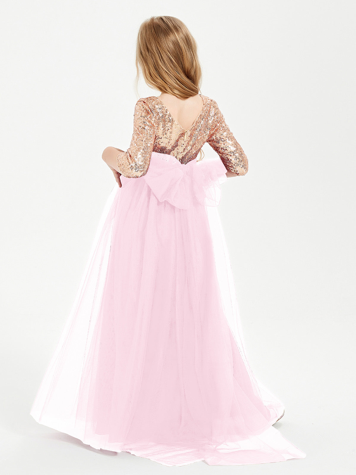 Sparkling Sequined Junior Bridesmaids Gown Candy Pink